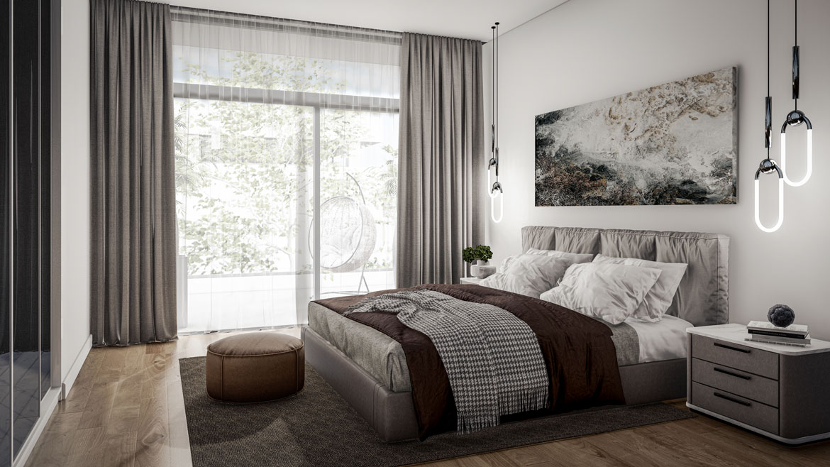 Interior visualization of bedroom in Urban Five residential complex