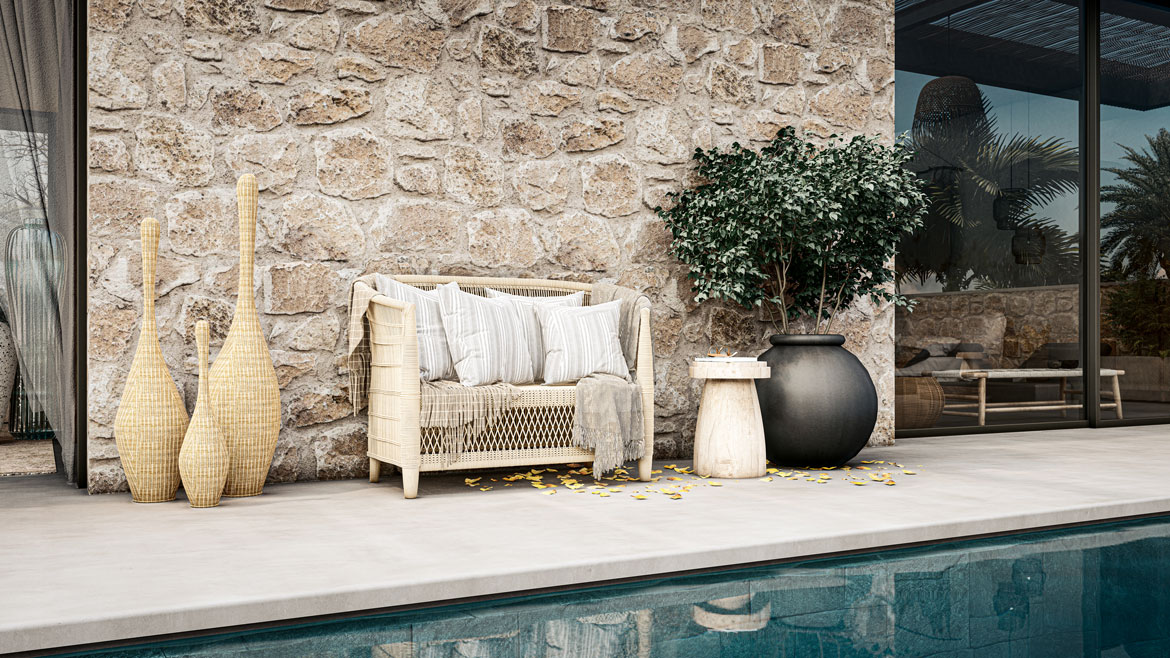 Close-up CGI with modern-traditional Mediterranean details